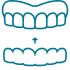 Line drawing of upper and lower sets of human teeth from Smile Now Dental Implant Centers.